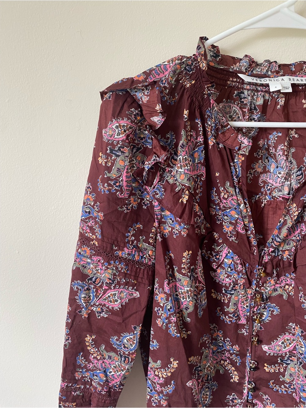 Veronica Beard Hopkins Paisley Ruffle Front Blouse - Picture 5 of 11